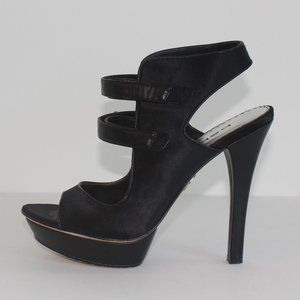 black leather platform heel shoes size 8
